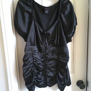 Black Ruched Satin Blouse